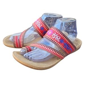 L'Artiste Red Floral Embroidered Thong Sandals Floral Artsy Slide EU 40 US 9